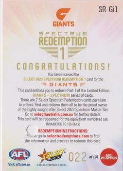 2023 Select AFL Footy Stars - Spectrum Redemption #SRGI1 Giants 1 Back